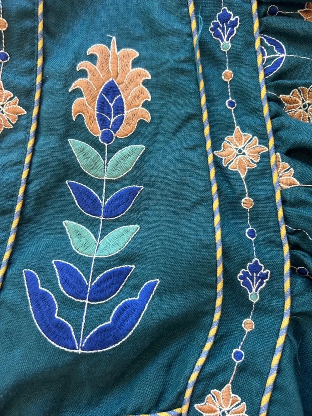 FARM Rio Emerald Green pineapple Maxi Dress with Yellow & Blue Embroidery - Picture 10 of 14